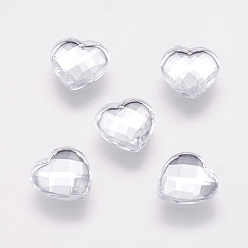 Silver Taiwan Acrylic Rhinestone Cabochons, Back Plated, Flat Back and Faceted, Heart, Silver, 6mm