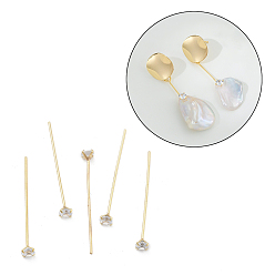 Настоящее золото 14K Латунные булавки из прозрачного кубического циркония с микропаве, реальный 14 k позолоченный, 33x4x3 мм