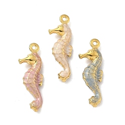 (52) Непрозрачная лаванда 304 нержавеющей стальной эмали подвески, очарование морского конька, реальный 18 k позолоченный, разноцветные, 21x7.5x3.5 мм, отверстие : 1 мм