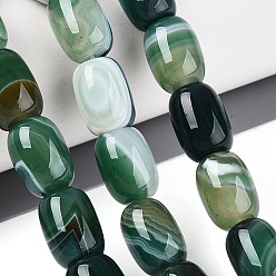 Зеленый Окрашенные натуральные полосатые агатовые бусы, баррель, зелёные, 12.5~14x9.5~11 мм, отверстие : 0.7~0.9 мм, около 28 шт / нитка, 15.16~15.35'' (38.5~39 см)