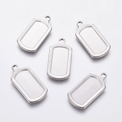 Couleur Acier Inoxydable Pendentifs en acier inoxydable anti-ternissement, rectangle, estampillage de balises vierges, couleur inox, 201mm, Trou: 24x12x1.5mm