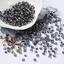 Colorful Iris Glass Seed Beads, Half Plated, Two Tone, Round, Colorful, 8/0, 3x2mm, Hole: 1mm
