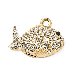 Whale Подвески из сплава и страза, золотые, кит, 15x21x4.5 мм, отверстие : 2.2 мм