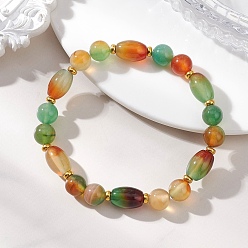 Peacock Agate Браслеты из окрашенного и термически обработанного натурального павлиньего агата, украшенные бисером и круглыми бусинами, эластичные, для женщин и мужчин., с золотыми латунными бисера, внутренний диаметр: 2.42 дюйм (6.15 см)