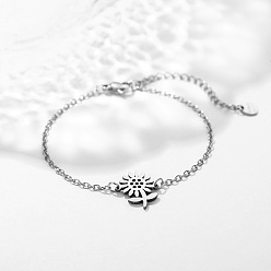 Couleur Acier Inoxydable 304 Bracelets à maillons tournesol en acier inoxydable, bracelets chaîne câblée pour femmes, sans ternissement, couleur inox, 6.69 pouce (17 cm)