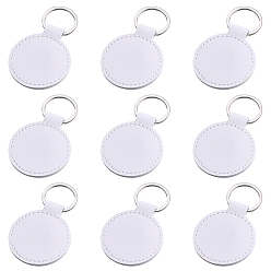 Белый 10 шт. брелоки из искусственной кожи, с металлическим кольцом для ключей, плоско-круглые, платина, белые, 84x50 мм