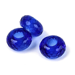 Azul Granos europeos de cristal transparente, Rondana plana, abalorios de grande agujero, facetado (128 facetas), azul, 14x7.5 mm, agujero: 5.5~6 mm