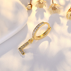 Letter L Латунные серьги-кольца из прозрачного кубического циркония, золотые, Письмо L, 24x7 мм