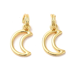 Golden Brass Charms, with Split Rings, Moon, Golden, 13x9x1.5mm, Hole: 3mm