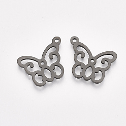 Черный Цвет Металла 201 подвески из нержавеющей стали, бабочка, металлический черный , 15x18x1 мм, отверстие : 1.4 мм