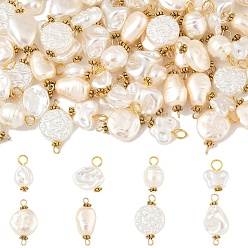 Золотой 80 шт. 8 стили АБС-пластиковые подвески с имитацией жемчуга и подвески-соединители, с железной фурнитурой, разнообразные, белые, золотые, 18~28 мм, отверстие : 2.2~4 мм, 10 шт / цвет