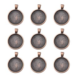 Red Copper Tibetan Style Alloy Pendant Cabochon Settings, Plain Edge Bezel Cups, Cadmium Free & Nickel Free & Lead Free, Flat Round, Red Copper, Tray: 25mm, 36x28x3mm, Hole: 4mm, about 195pcs/1000g