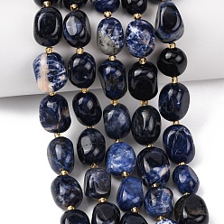 Содалитовое Природный содалит бисер нитей, самородки, упавший камень, с бисером, 12~20x9~15x7~15 мм, отверстие : 1 мм, около 21~24 шт / нитка, 15.35''~15.75'' (39~40 см)