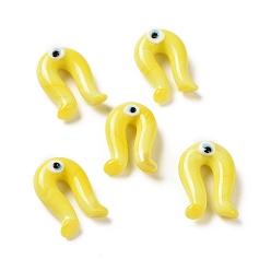 Yellow Handmade Evil Eye Lampwork Beads, Half Drilled, Arch, Horseshoe, Yellow, 27x18x9.5mm, Hole: 1.5mm