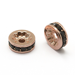 Розовый Позолоченный Латунь микро проложить класс aaa кубический цирконий шарик прокладки, без кадмия, без никеля и без свинца, плоско-круглые, Настоящее розовое золото покрыто, 8x3 мм, отверстие : 2 мм