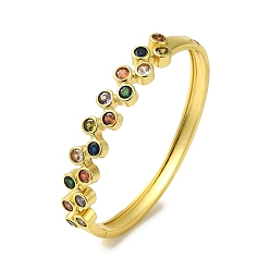 Colorful Brass Pave Cubic Zirconia Hinged Bangles for Women, Golden, Colorful, Inner Diameter: 2-1/4 inch(5.75cm)