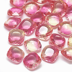 Розовый Заостренные заднее стекло горный хрусталь кабошоны, два тона, квадратный, светло-розовый, 10x10x5 мм