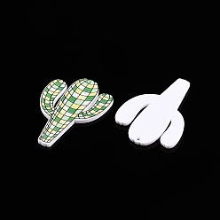 Зеленый Акриловые подвески в клетку тартан с принтом, кактус, зелёные, 40.5x30.5x2 мм, отверстие : 1.5 мм