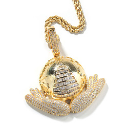 Золотой Кулон из прозрачного кубического циркония с микропаве из латуни и цепочкой из хирургической нержавеющей стали для мужчин., золотые, 316 дюйм (23.62 см)