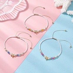 (52) Непрозрачная лаванда 3шт. браслеты из плетеных бусин из натурального морского агата, амазонита и ракушек для женщин, с нейлоновой нитью и стеклом, разноцветные, внутренний диаметр: 2~3 дюйм (5.1~7.55 см)