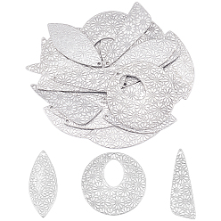 Stainless Steel Color 30Pcs 3 Style 304 Stainless Steel Pendants, Mixed Shape, Stainless Steel Color, 35.5~40x13~35.5x1mm, Hole: 1~1.2mm, 10pcs/style