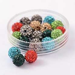 Mixed Color Grade A Rhinestone Pave Disco Ball Beads, for Unisex Jewelry Making, Round, Mixed Color, PP9(1.5.~1.6mm), 8mm, Hole: 1mm