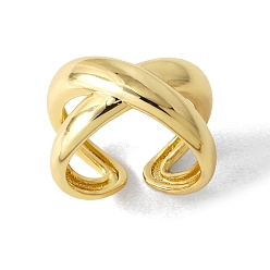 Золотой Латунные открытые кольца манжеты, крест-накрест для женщин, золотые, внутренний диаметр: регулируемый
