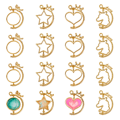 Golden Zinc Alloy Open Back Bezel Pendants, For DIY UV Resin, Epoxy Resin, Pressed Flower Jewelry, Mixed Shapes, Golden, 16pcs/box