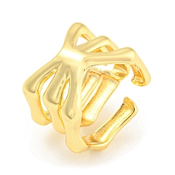 Real 18K Gold Plated Rack Plating Brass Skull Open Cuff Rings, Long-Lasting Plated, Lead Free & Cadmium Free, Real 18K Gold Plated, Inner Diameter: 16mm