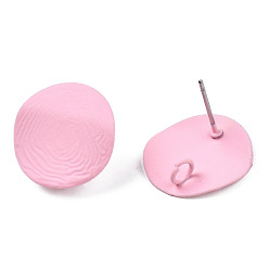 Pink Окрашенные спрей железные серьги, с вертикальными петлями, плоско-круглые, розовые, 17 мм, отверстие : 2.5 мм, штифты : 0.7 мм