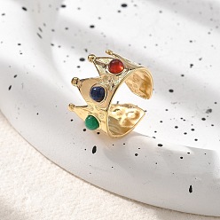 Смешанные камни Кольца из натурального сердолика, лазурита и малайзийского нефрита, корона 304 открытые манжеты из нержавеющей стали для женщин, реальный 18 k позолоченный, 13.5 мм, регулируемый