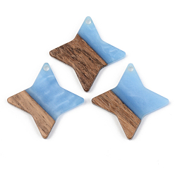 Cornflower Blue Opaque Resin & Walnut Wood Pendants, Star, Cornflower Blue, 29.5x29.5x3mm, Hole: 2mm