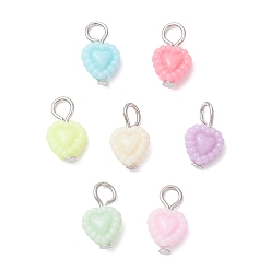 Платина Непрозрачные акриловые подвески, с железной фурнитурой, сердце прелести, платина, 13.5~14.5x8.5x4.5 мм, отверстие : 3 мм