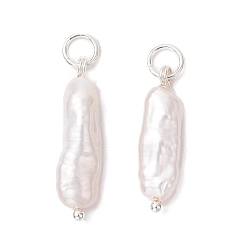 Серебро 3шт 3 цвета натуральный жемчуг кеши подвески, Подвески-наггетсы с 304 кольцами из нержавеющей стали, кремово-белые, серебряные, 20~23x5.5~6x3.5~4.5 мм, отверстие : 3.5 мм