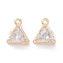 Golden Alloy Clear Cubic Zirconia Charms, Long-Lasting Plated, Triangle, Golden, 12x10x5mm, Hole: 1.4mm