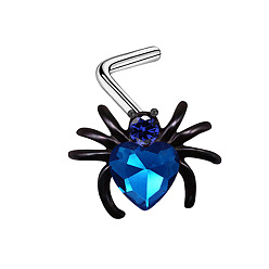 Темно-Голубой Сердце паук 316l хирургическая нержавеющая сталь с кубическим цирконием Г-образные носовые кольца, черно-нержавеющая сталь цвет, глубокое синее небо, длина стержня: 9/32"(7мм), штифты : 0.8 мм