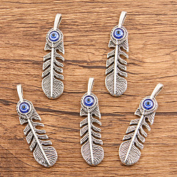 Античное Серебро Сплавочные подвески тибетского стиля, перо с оберегом от сглаза, античное серебро, 48x12 мм