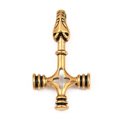 Античное Золото 304 Подвески из нержавеющей стали с ионным покрытием (IP), христианские амулеты в виде перевернутого креста, античное золото , 45.5x25.5x8 мм, отверстие : 7.5x5 мм