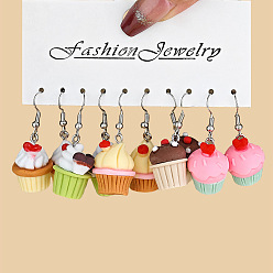 Food 5 Набор милых миниатюрных сережек-подвесок в виде десертов из смолы и пластика, для женщин и девушек, на каждый день, для вечеринок, кекс, 40 мм