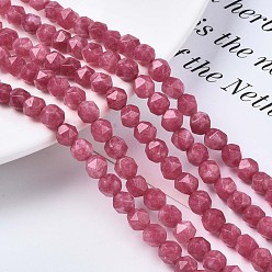 Rhodochrosite Natural Rhodochrosite Beads Strands, Star Cut Round Beads, Faceted, Dyed, 6~6.5x6mm, Hole: 1mm, about 58pcs/strand, 15.9 inch