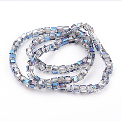 Sky Blue Electroplate Glass Beads Strands, Half Plated, Faceted Cube, Sky Blue, 4x4x4mm, Hole: 1mm, about 100pcs/strand, 16.9 inch