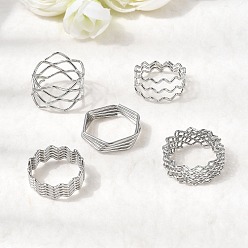 Нержавеющая Сталь Цвет 5 шт. 304 открытые манжеты из нержавеющей стали для женщин, волна, цвет нержавеющей стали, 4.5~12 мм, 17~17.5 мм