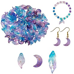 (52) Непрозрачная лаванда 120шт 2 стильные стеклянные подвески, золотой фольгой, Подвески в виде луны/полумесяца, лепестка и листа, разноцветные, 16~34x11.5~12x3~9 мм, отверстие : 1~1.5 мм, 60 шт / стиль