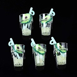 Avocado Подвески из смолы с имитацией фруктового чая, серебристая пудра и полимерная глина внутри, с акриловой чашкой, образец авокадо, 25~28.5x12.5 мм, отверстие : 1.8 мм