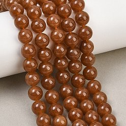Saddle Brown Dyed Natural White Jade Beads Strands, Smooth Round, Saddle Brown, 8mm, Hole: 0.9~1mm, about 48~50pcs/strand, 14.96''~15.35''(38~39cm)