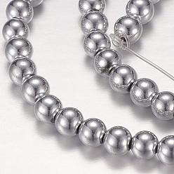 с Платиновым Покрытием Гальванизировать немагнитных синтетический гематит бисер пряди, круглые, с покрытием платиным, 6 мм, отверстие : 1 мм, около 70 шт / нитка, 15.7 дюйм
