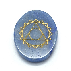 Aventurine Natural Blue Aventurine Cabochons, Oval with Chakra Pattern, 43~46x33~36x6~7mm