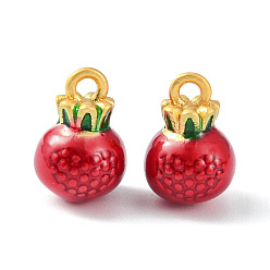 Red Brass Enamel Charms, Imitation Fruit, Matte Gold Color, Pomegranate Charm, Red, 13x9mm, Hole: 1.8mm