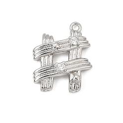 Platinum Brass Micro Pave Clear Cubic Zirconia Pendants, Woven Hashtag Charms, Platinum, 17x14x4mm, Hole: 1.2mm