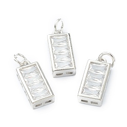 Platinum Brass Micro Pave Clear Cubic Zirconia Charms,Long-Lasting Plated, Rectangle, Platinum, 15x6.5x3mm, Hole: 3.4mm